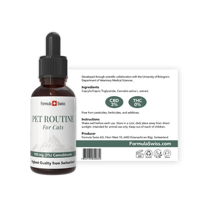 CBD oil bottle for cats by Formula Swiss with dropper on a white background