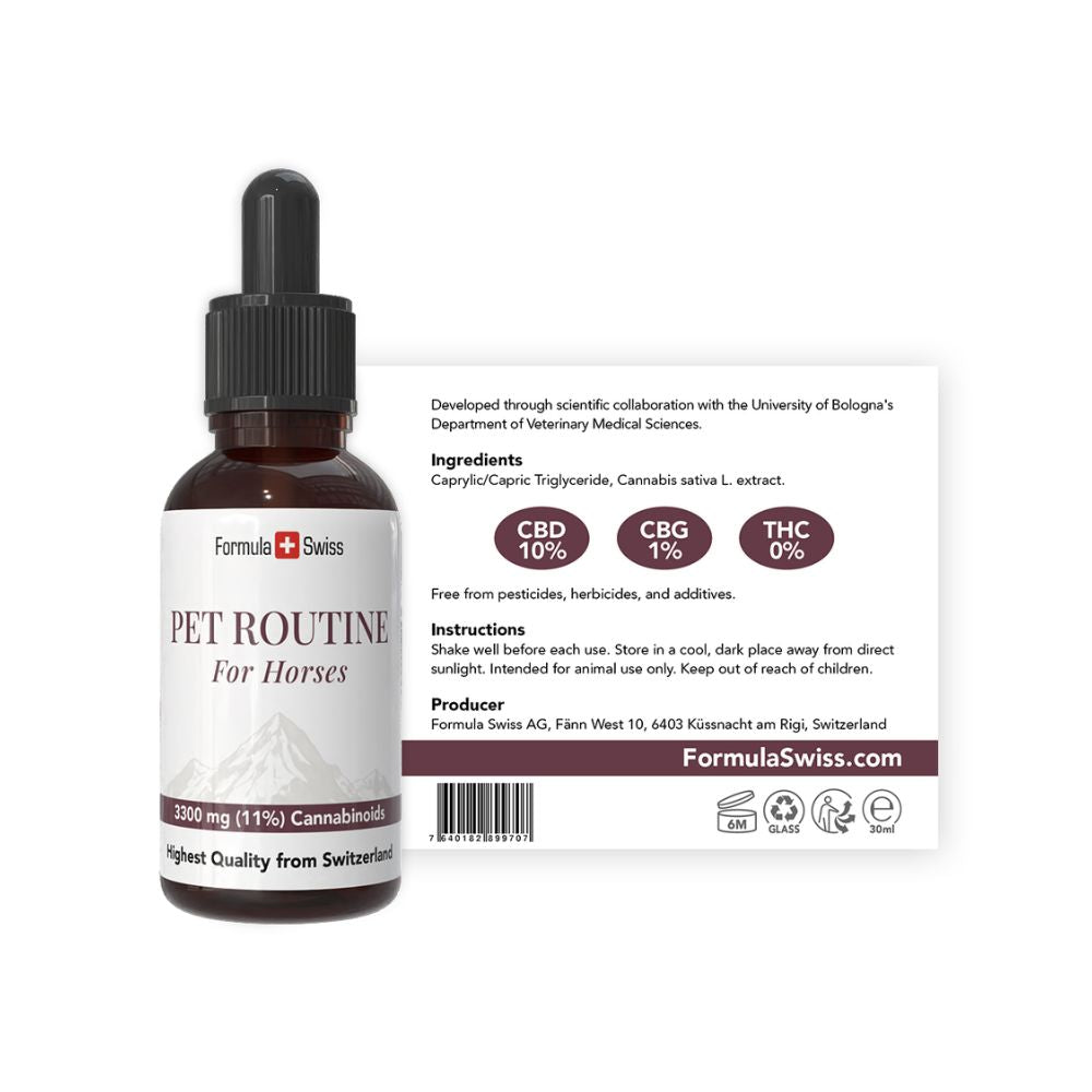 Bottle of Pet Routine for Dogs with label on a white background