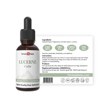 Bottle of Lucerne Calm with its label on a white background