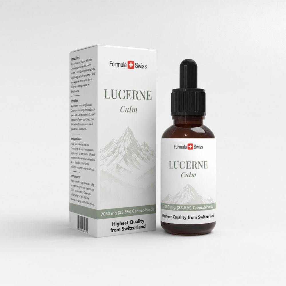 Formula Swiss Lucerne Calm bottle and packaging on a white background